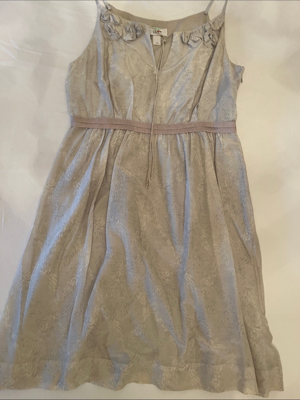 LOFT Girls Beige Floral Jacquard Spaghetti Strap Dress